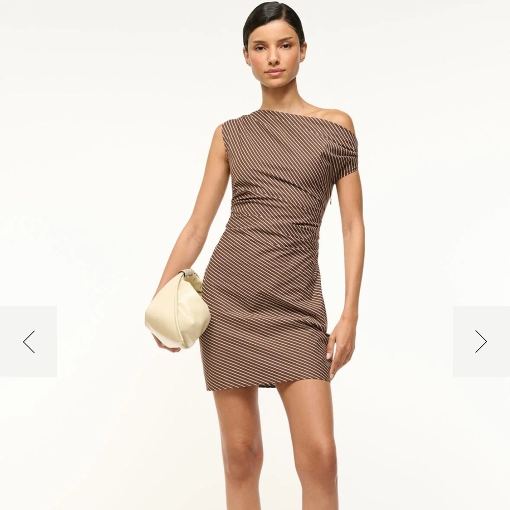 STAUD One-Shoulder Brown Striped Dress - Picture 5 of 13